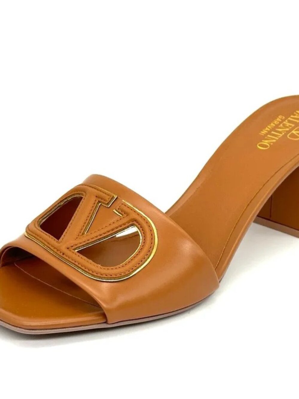 Valentino Garavani V Logo VLOGO Cutout Block Heel Mules Slide Sandals Size 36.5